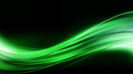 Luminous abstract digital art capturing a flowing green light, suggesting movement and energy in a dark space