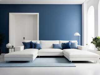 Modern interior design of apartment, living room with sofa, generative ai