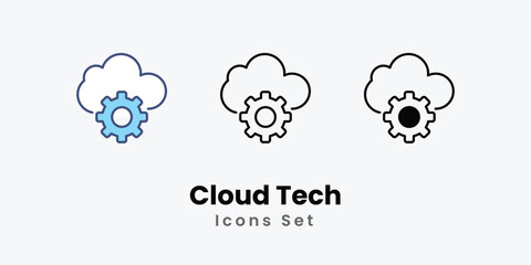 Cloud Tech icon thin line and glyph vector icon stock illustration