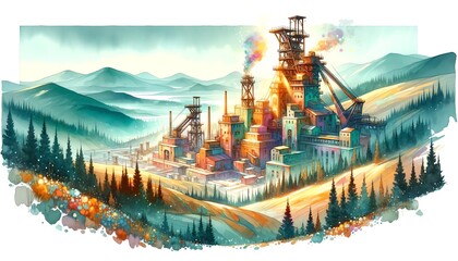 Watercolor Painting of the Yekaterinburg Mines