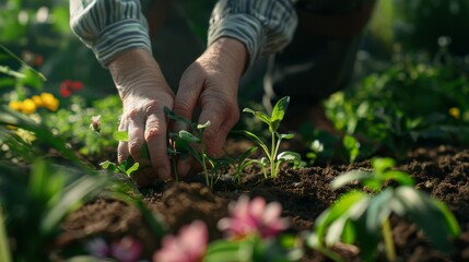 Fototapeta premium Green Thumb Magic Hands nurturing a thriving garden embodying sustainability and natural beauty