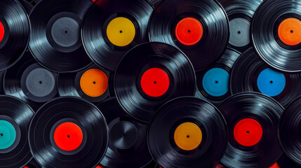 Colorful vinyl record collection background