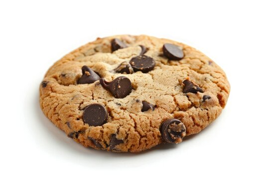 Chocolate chip cookie isolated on white background. Cookie photographed from above clear isolated without shadow.