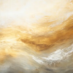 Gold and white painting with abstract wave patterns