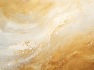 Gold and white painting with abstract wave patterns