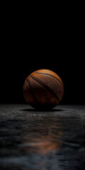 Mobile vertical wallpaper photograph of a basket ball product photography, studio light, black background. Story post.