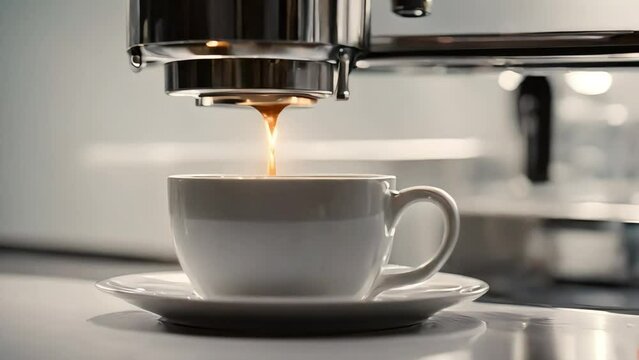 Coffee machine making a cappuccino and espresso hot drink in cafe bar at the morning