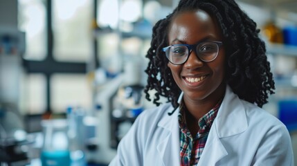 Portrait of research scientist in a biochemistry lab - obrazy, fototapety, plakaty