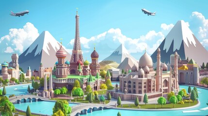 Obraz premium Iconic Landmarks A Vibrant Journey Through Time and Culture
