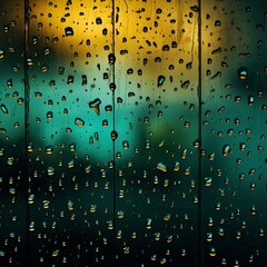 Gold rain drops on an old window screen with abstract background