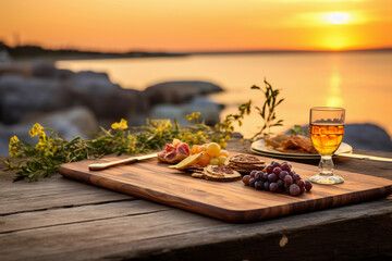 Romantic Sunset Picnic with Charcuterie Board by the Sea