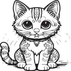 Cute cat coloring pages for coloring book. Cat outline vector. Playing cat coloring pages. Funny cat outline vector