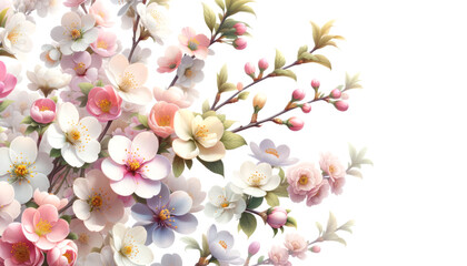 Delicate cherry blossoms in full bloom, realistic style on a light background. Spring beauty concept. Generative AI