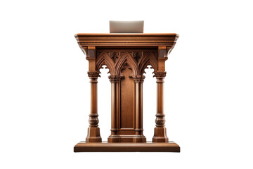 Illuminated Elegance: Wooden Pulpit Aglow.