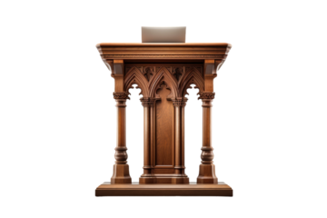 Illuminated Elegance: Wooden Pulpit Aglow.