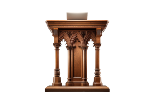 Illuminated Elegance: Wooden Pulpit Aglow.