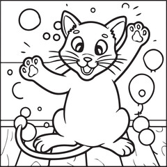 Cute cat coloring pages for coloring book. Cat outline vector. Playing cat coloring pages. Funny cat outline vector