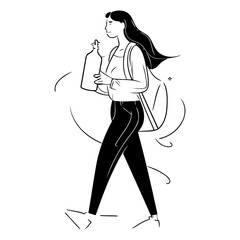Vector illustration of a girl with a bottle of wine in her hands.