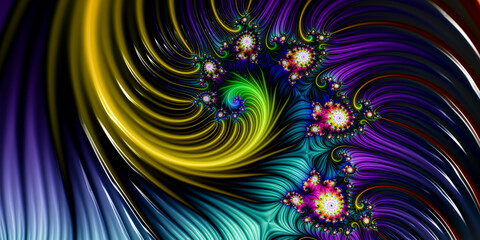 Multicolor spiral background, floral colorful concept, modern art, abstract , futuristic  fractal design, 3D rendering, 3D illustration