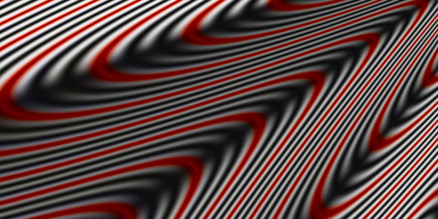 Hypnotic black, red and white wallpaper with futuristic line geometry, modern presentation cover design, volumetric technological background, 3D illustration, 3D rendering