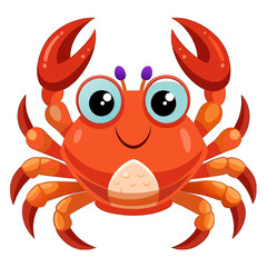 A cute cartoon red crab all by itself on a white background