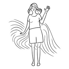 Vector illustration of a girl in a t-shirt and shorts.