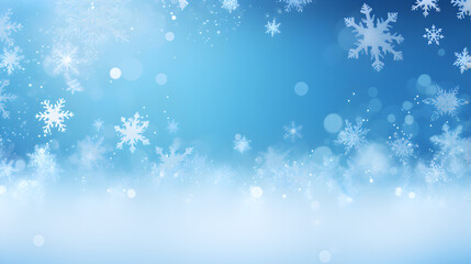 christmas background with snowflakes.Winter Wonderland Vector Illustration Of Falling Snowflakes Against A Blue Sky Background, 