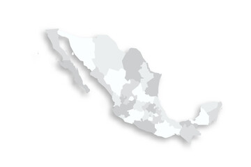 Mexico political map of administrative divisions - states and Mexico City. Grey blank flat vector map with dropped shadow. - 764981124