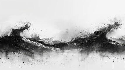 Water surface design with black and gray brush stroke texture. Artistic landscape banner design with watercolor texture modern.