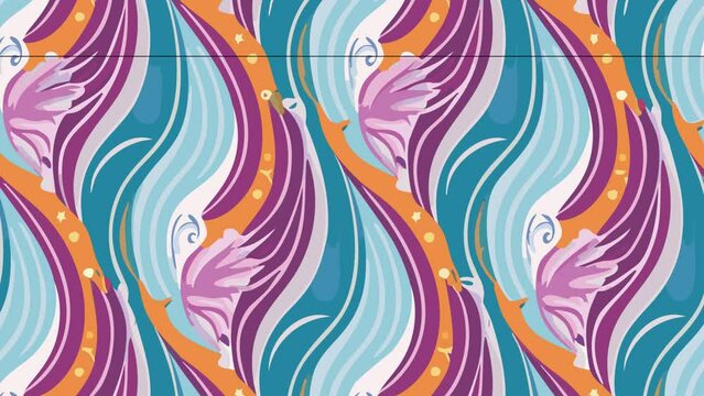 Seamless pattern with colorful waves and flowers. Loop Background Animation	