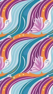 Seamless pattern with colorful waves and flowers. Loop Background Animation	
