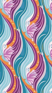 Seamless pattern with colorful waves and flowers. Loop Background Animation	