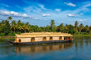 Kerala India tourism travel background - Houseboat on Kerala backwaters in Kerala state of India - 764982931