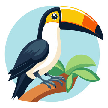 recommend clip art: Toucan sitting on a branch in cartoon style.