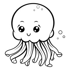 Coloring book for children: cute jellyfish on a white background