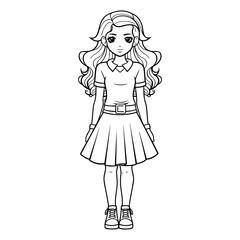 cute little girl cartoon vector illustration graphic design in black and white