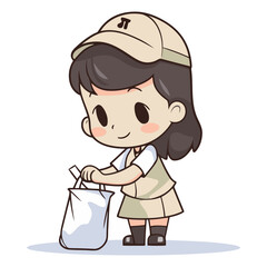 Illustration of a Girl Wearing a Cap and Holding a Bag