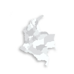 Obraz premium Colombia political map of administrative divisions - departments and capital district. Grey blank flat vector map with dropped shadow.