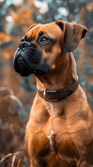 Boxer stands in the grass