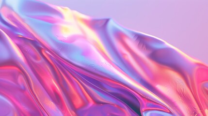 Futuristic Brochure with Iridescent Gradient. Digital Cover with Holographic Texture. Soft Purple Background. Neon Shapes. Pearlescent Texture. Minimal Paper. Pink Iridescent Gradient.