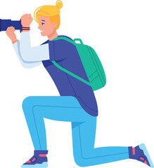 Tourist with professional photo camera. Outdoor picture shoot