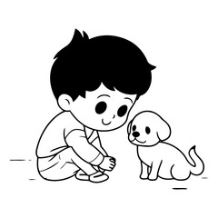Boy playing with dog of a boy playing with a dog.