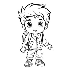 Outline of a boy with backpack for coloring book