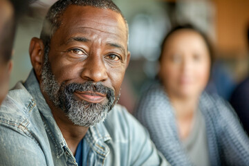 african american Man at a therapy session, support group meeting, mental health discussion.