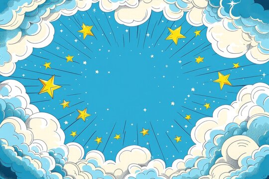 Pop art comic background with stars and clouds that is empty. Animation