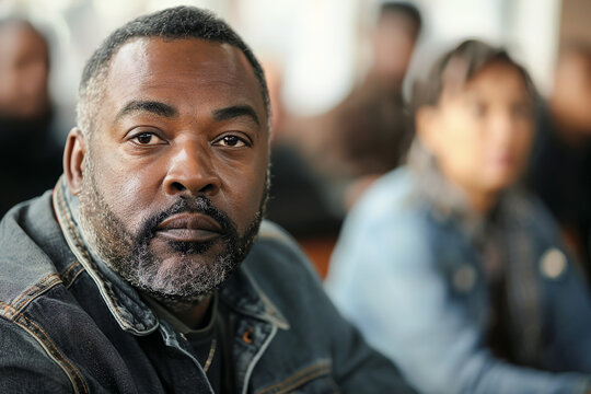 Support group discussion, african american man sharing troubles, seeking advice, mental health assistance. - Powered by Adobe