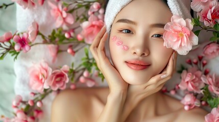 beautiful japanese woman in a facial cleansing