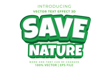 Editable 3D text effect - Save Nature 3d cartoon style premium template vector