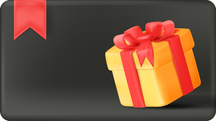 Gift card template. Black banner with golden present box