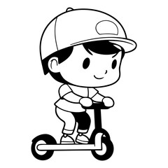 Obraz na płótnie Canvas Boy riding a scooter of a boy riding a scooter.